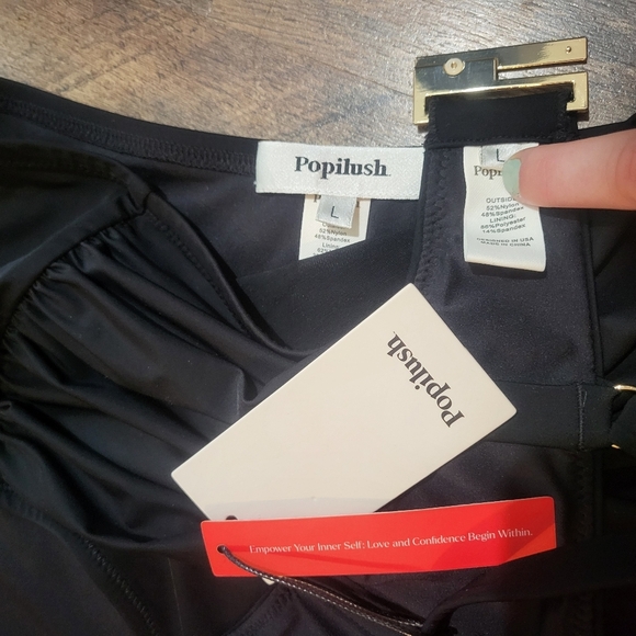 Popilush Women's Black 2-Piece Ruched Shapewear Tummy Control Swimsuit Set  L - Picture 8 of 12